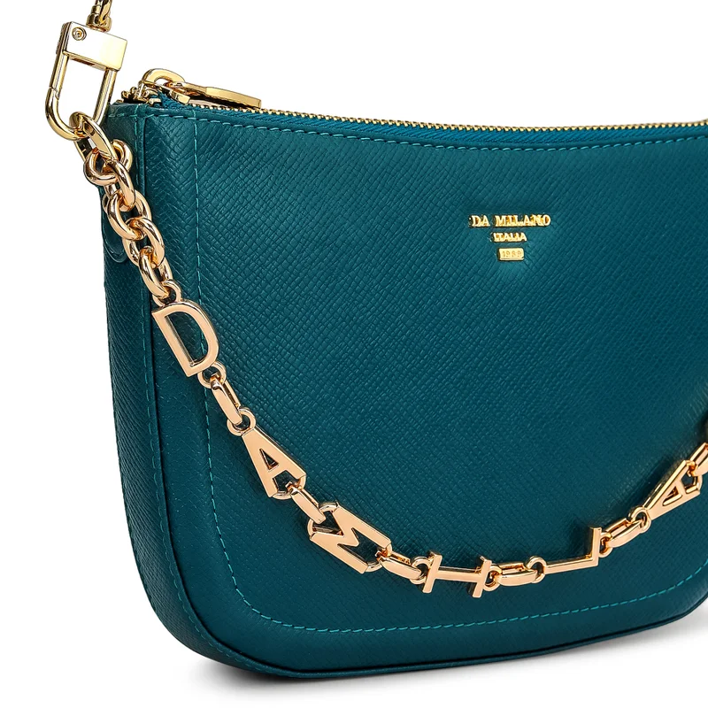 Da Milano Teal Small Franzy Leather Baguette - Teal for Women | Best Price UAE